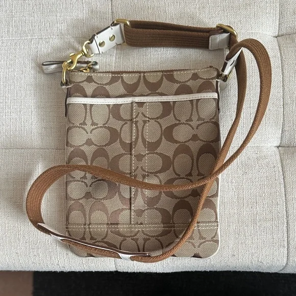 Coach Khaki and Cream Signature Crossbody Bag - Picture 1 of 8